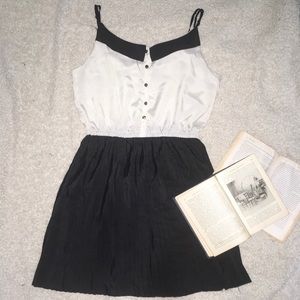 silky pleated black and white dress
